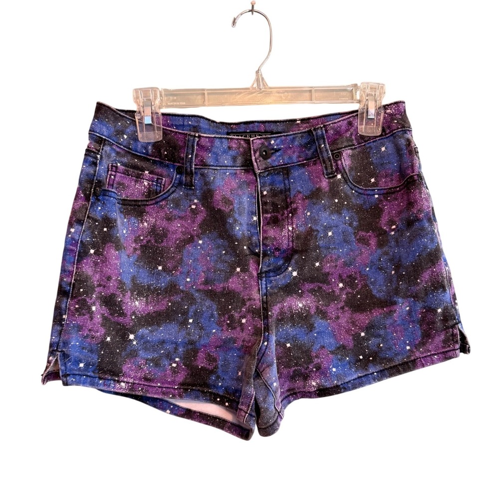 Blackheart Womens Y2K Galaxy Space Print Denim Booty Shorts Purple Junior 11